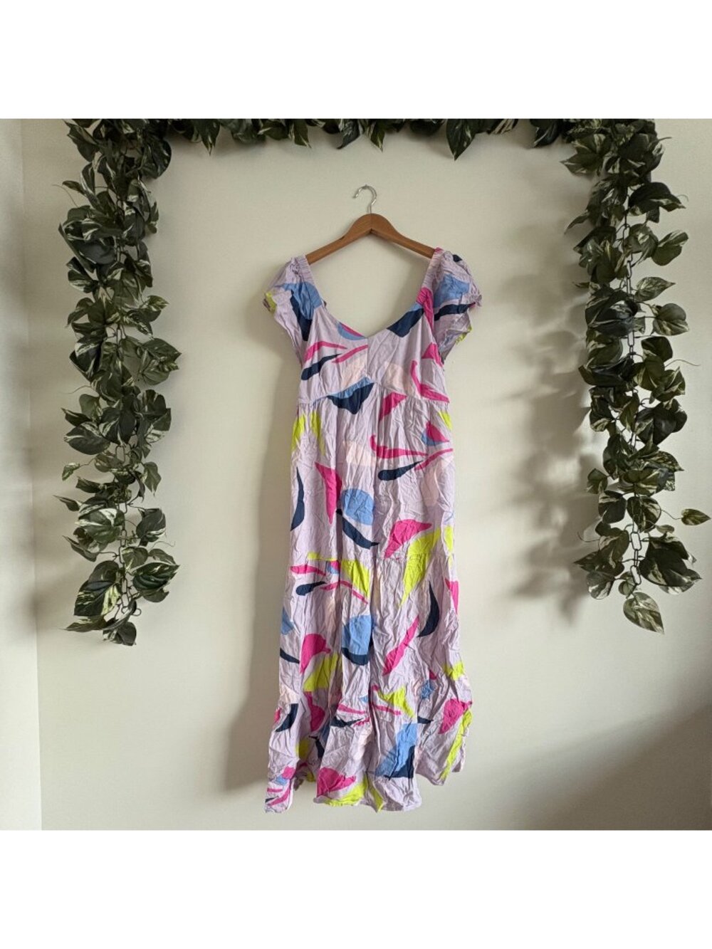 Isabel Maternity Short Sleeve V-Neck Tie Back Maxi Dress Multi Women’s Size L